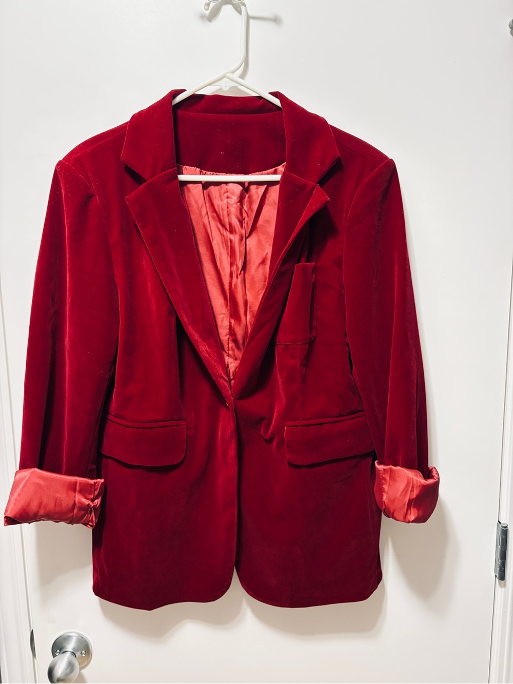 Red Velvet Blazer Jacket - Women